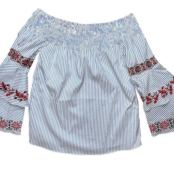 Va Va by Joy Han Off Shoulder Beatrice Top Striped Embroidered Floral Small - Picture 2 of 6